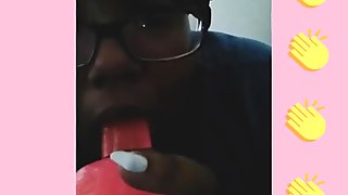 Ebony BBW Sucking on Big Pink Dick