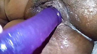 Fingered and fucked with Big Purple Dildo